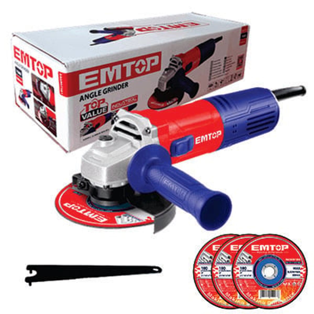 EMTOP - AMOLADORA ESMERIL ANGULAR 4 1/2 - 750W EAGR07581+ 3 DISCOS EMTOP