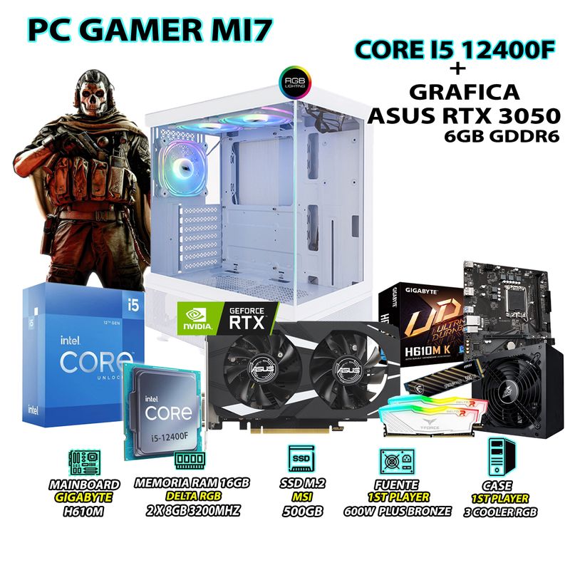 INTEL - Computadora Gamer MI7 Core i5 12400F RAM 16GB SSD 500GB ASUS RTX 3050 6GB