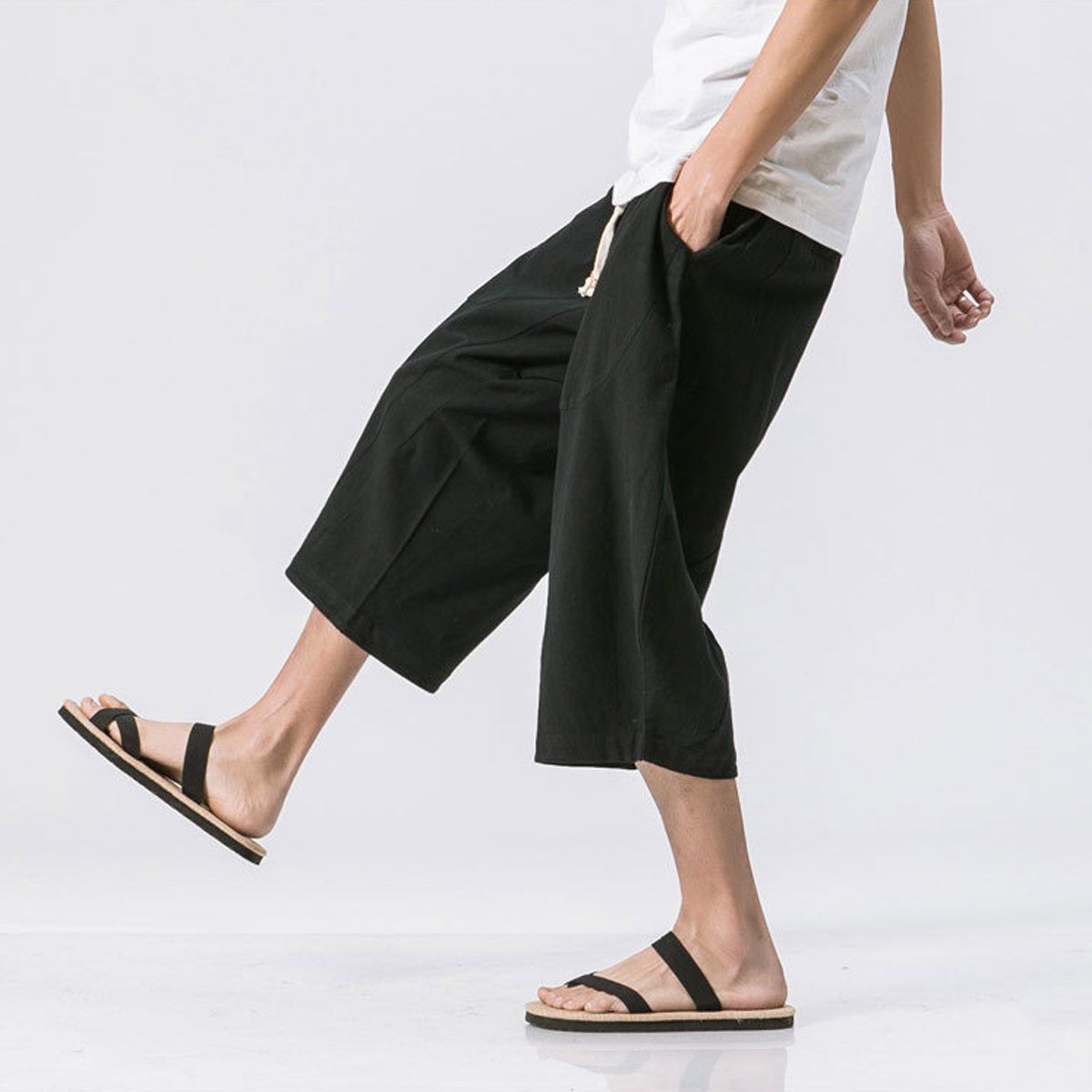 ZIMRAHYG - Pantalones Casuales De Lino De Algodón Sueltos Para Hombres