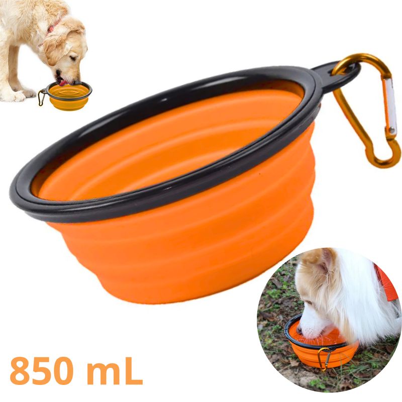 GENERICO - PLATO PORTATIL PLEGABLE PARA MASCOTA 850mL - NARANJA INTENSO
