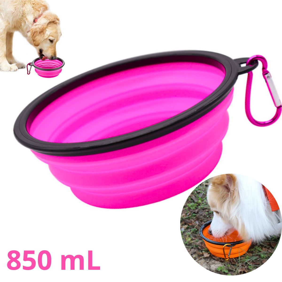 GENERICO - PLATO PORTATIL PLEGABLE PARA MASCOTA 850mL - CHICLE