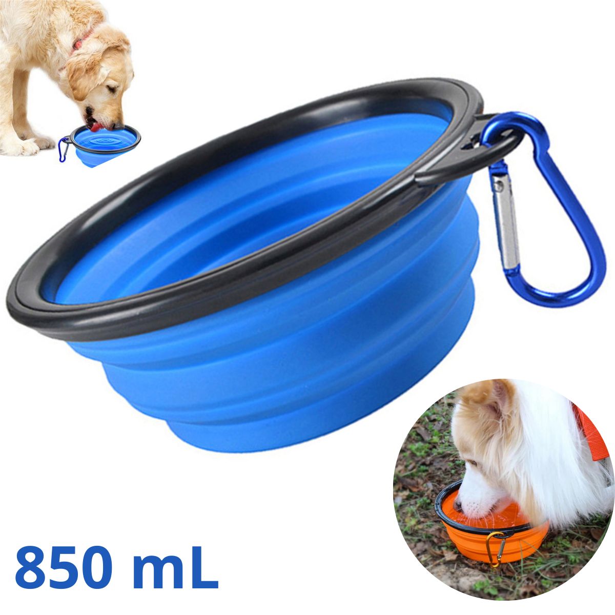 GENERICO - PLATO PORTATIL PLEGABLE PARA MASCOTA 850mL - AZUL
