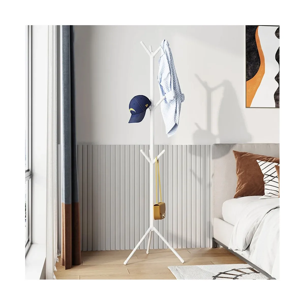 GRETAIL - Perchero De Metal Organizador 9 Colgadores Estante Blanco 170CM