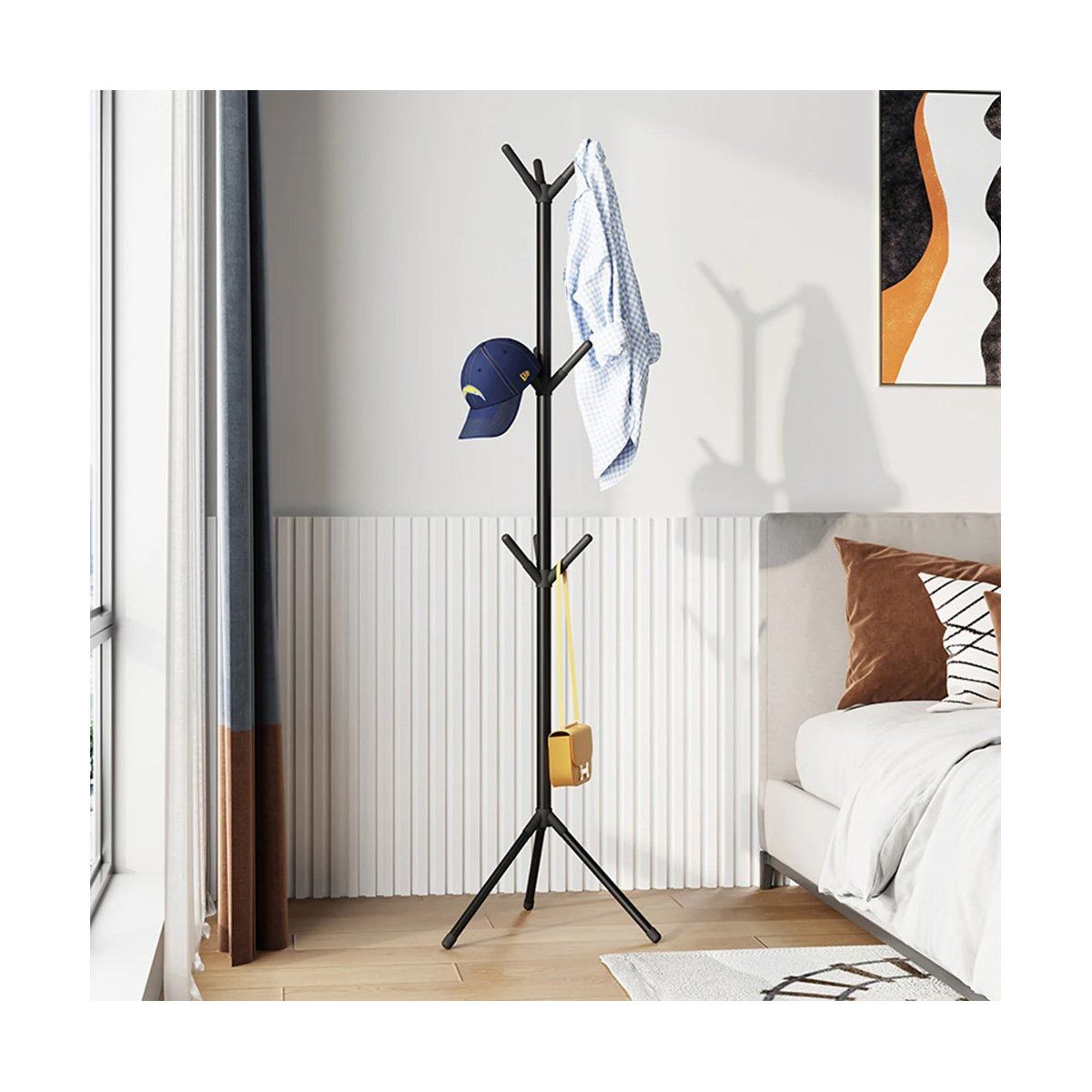 GRETAIL - Perchero De Metal Organizador 9 Colgadores Estante Negro 170CM