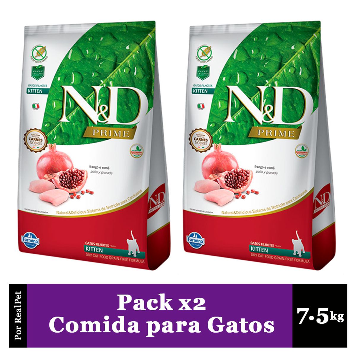 N&D - Pack x2 Comida de Gatitos Kitten N&D Pollo y Granada 7.5 kg