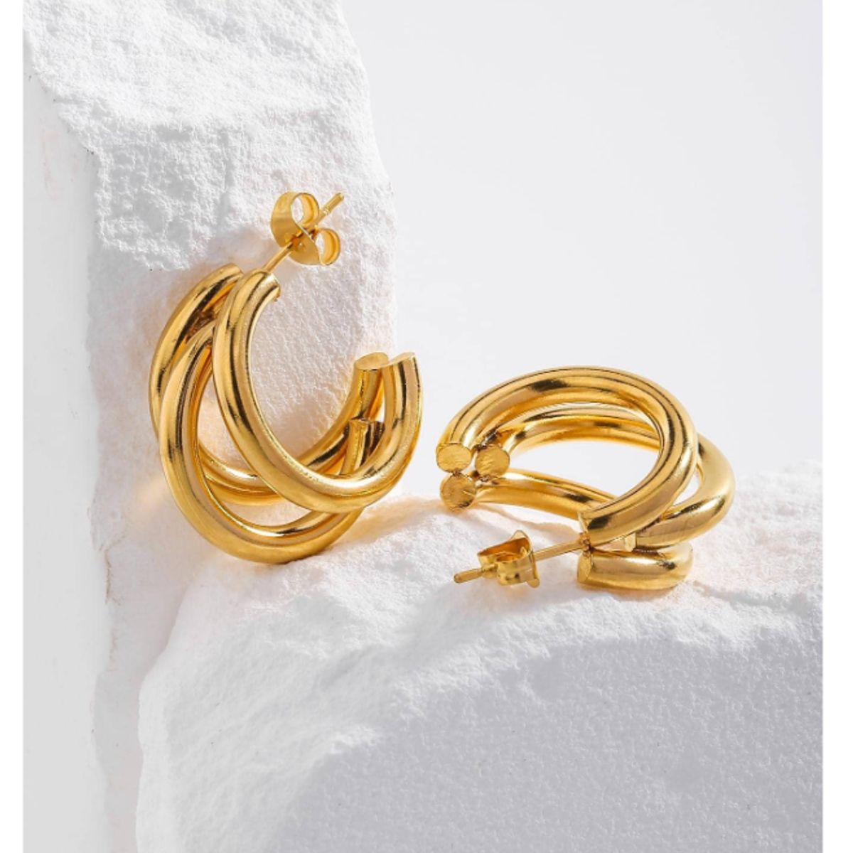 GENERICO - ARETES TRIPLE ARO DE ACERO INOXIDABLE