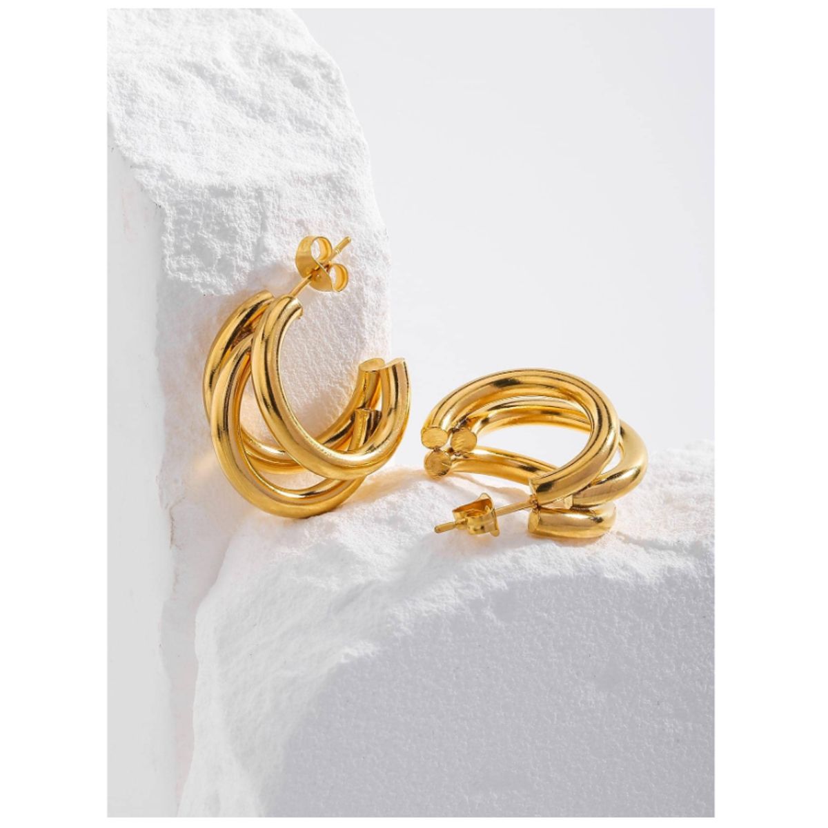 GENERICO - ARETES TRIPLE ARO DE ACERO INOXIDABLE