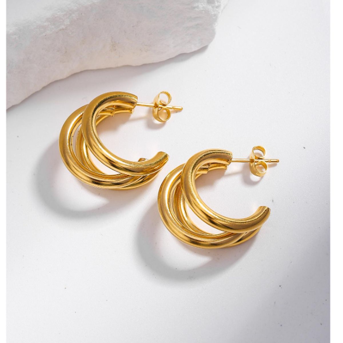 GENERICO - ARETES TRIPLE ARO DE ACERO INOXIDABLE