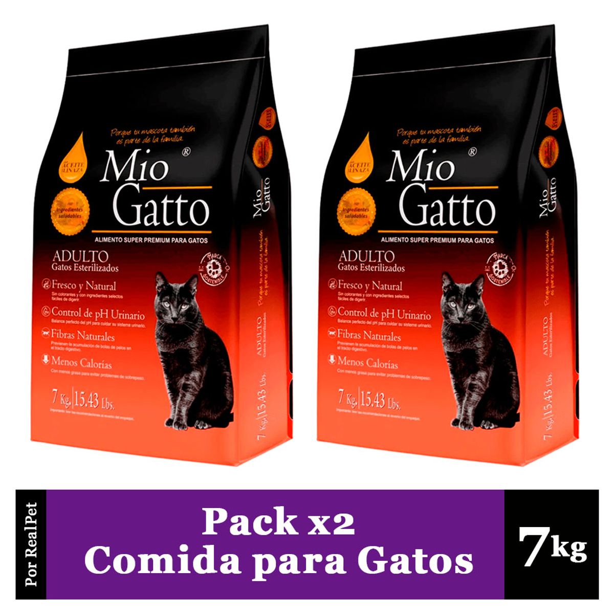 GENERICO - Pack x2 Comida para Gato Esterilizado Mio Gatto Premium 7 kg