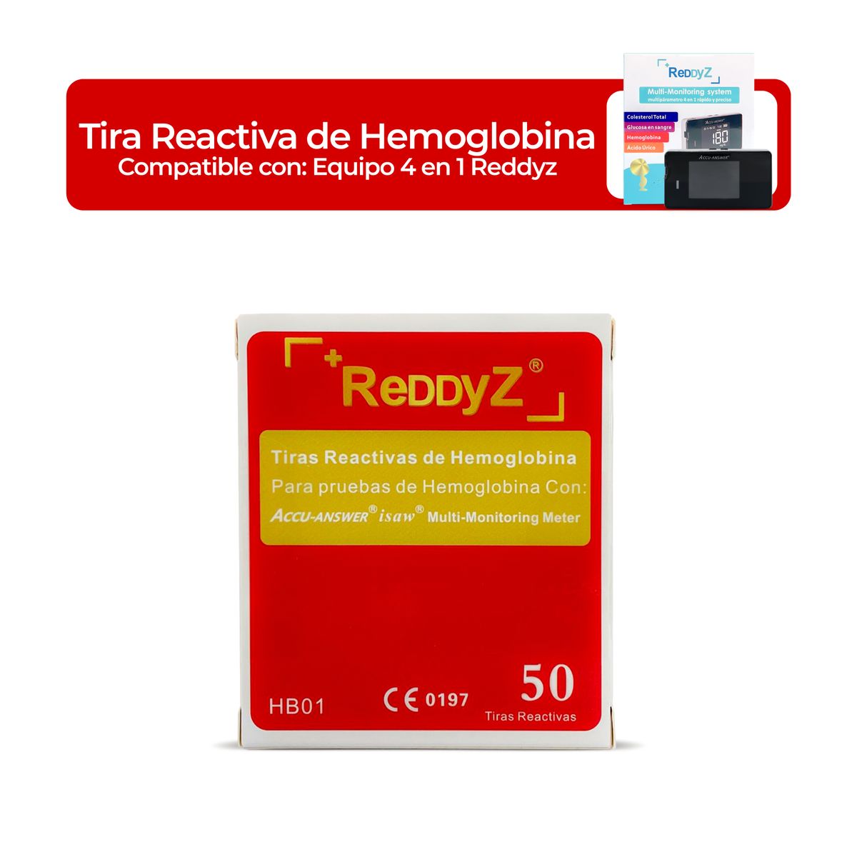 GENERICO - Tira Reactiva para Hemoglobina para Equipo 4 en 1 REDDYZ
