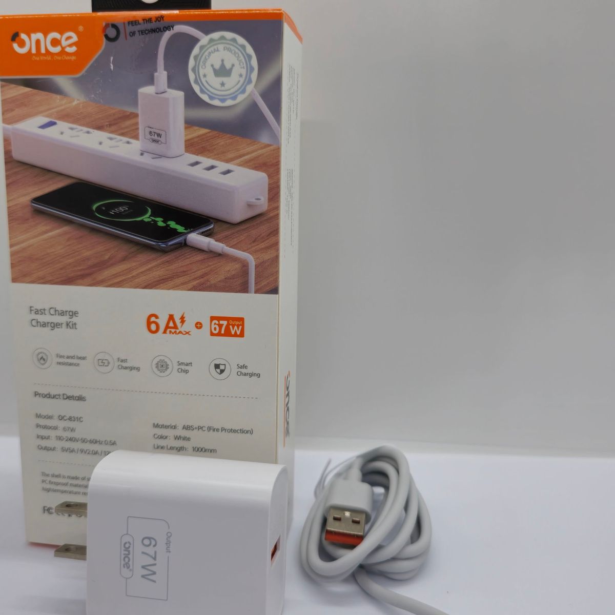 GENERICO - CARGADOR DE CELULAR ONCE 67W TYPE C  BLANCO CARGA RAPIDA