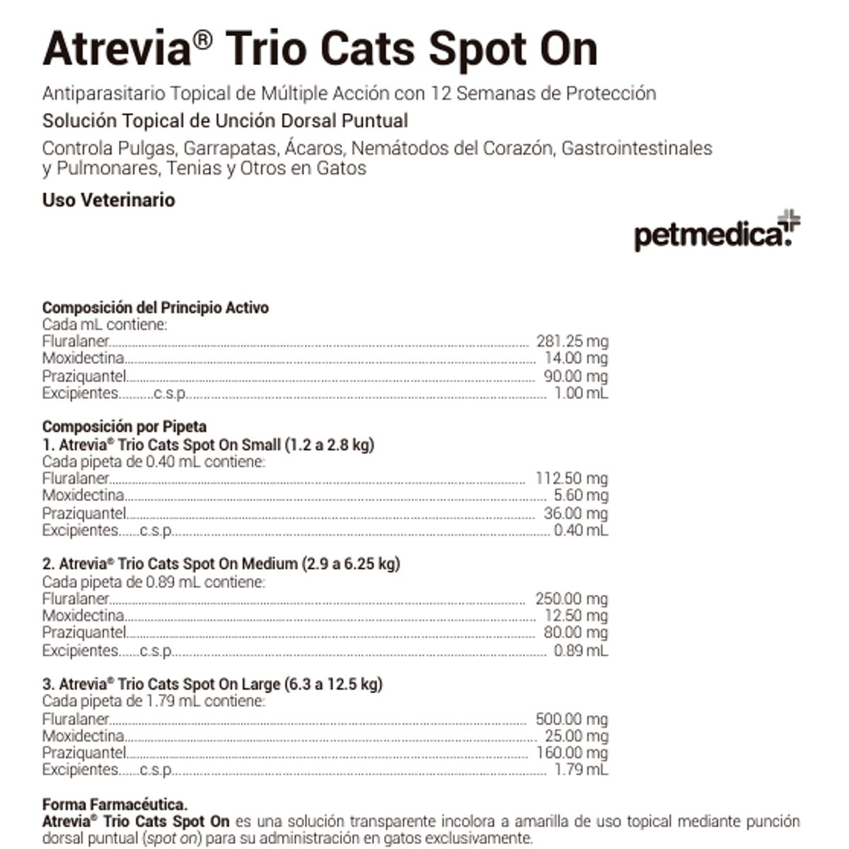 ATREVIA - ANTIPULGAS PARA GATOS ATREVIA TRIO CATS - LARGE X 1 PIPETA