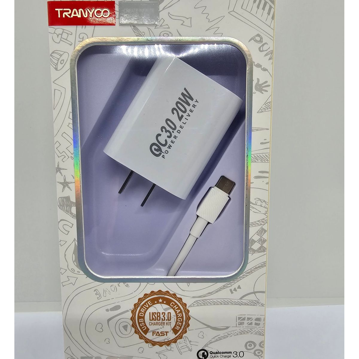 GENERICO - CARGADOR DE CELULAR TRANYOO TYPE-C 36A CARGA RAPIDA BLANCO