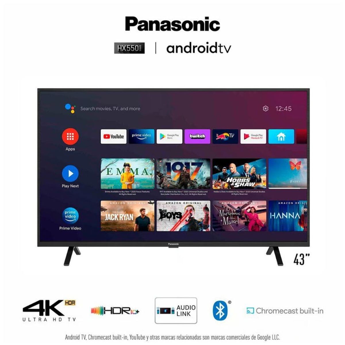 PANASONIC - Televisor Panasonic Smart 4K UHD Android 43 TC-43HX550P - Negro