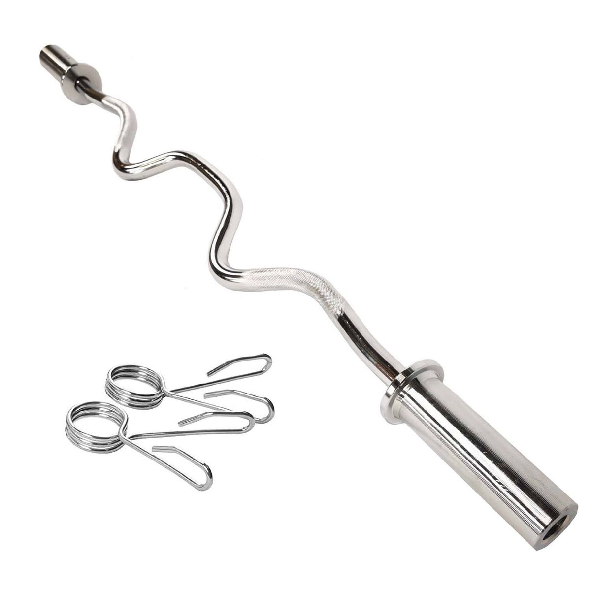 GENERICO - Barra W Olimpica Cromada 150 Cm + Seguros