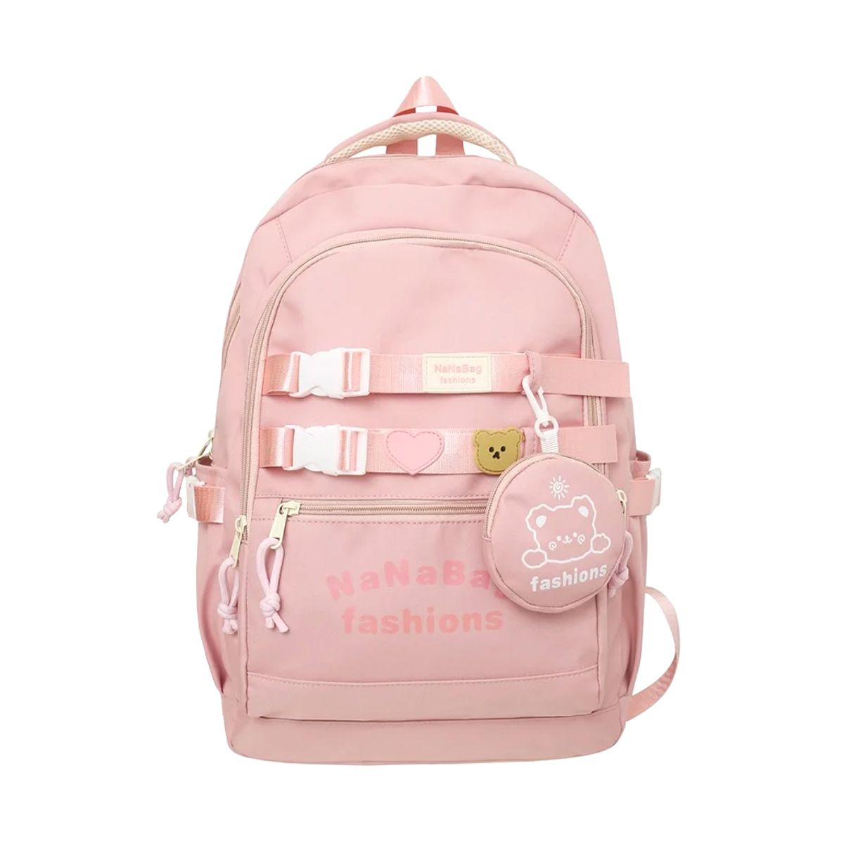 GENERICO - Mochila Coreana Osito Nanabag Fashions Rosa con Monedero