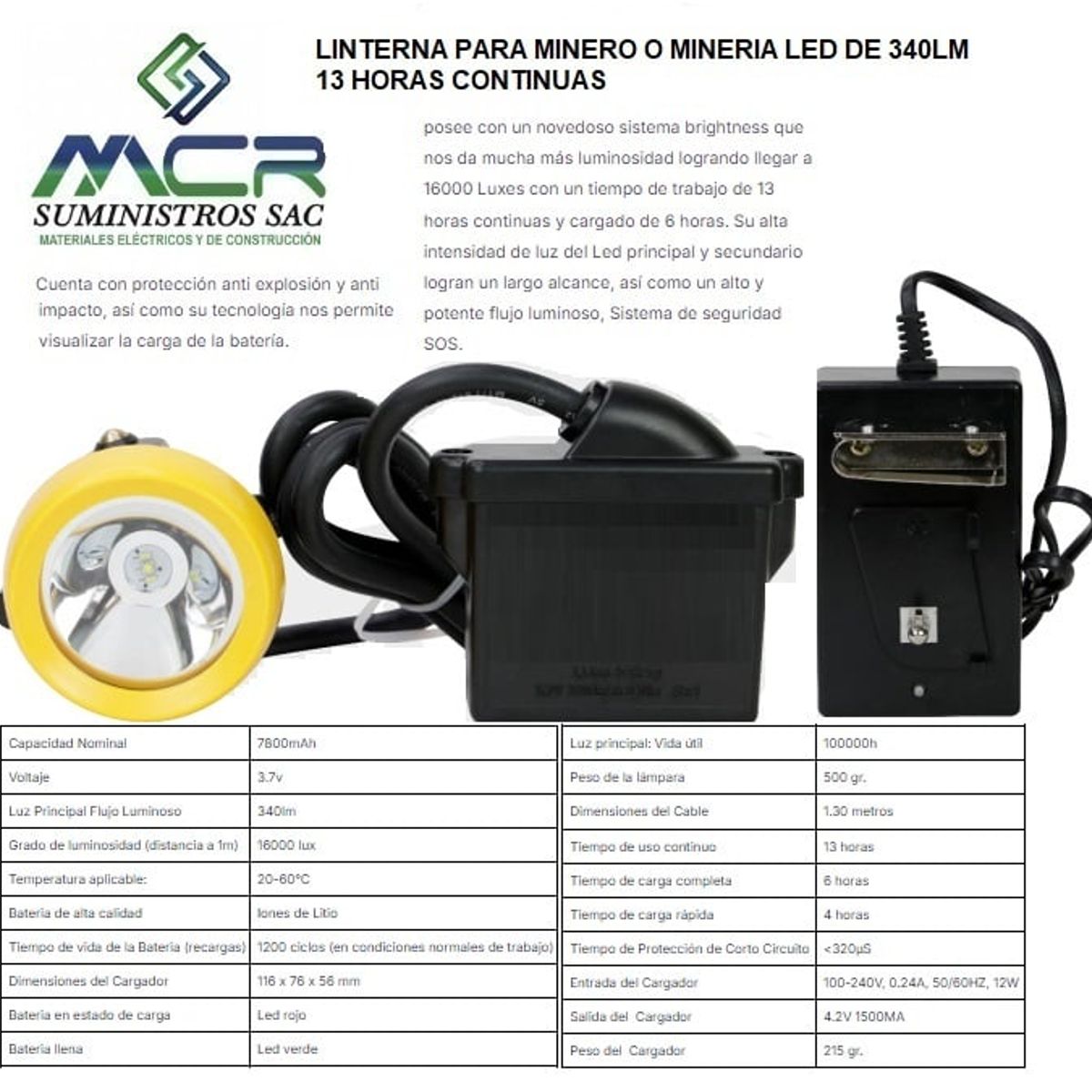 GENERICO - LINTERNA PARA MINERO O MINERIA LED DE 340LM 13 HORAS CONTINUAS