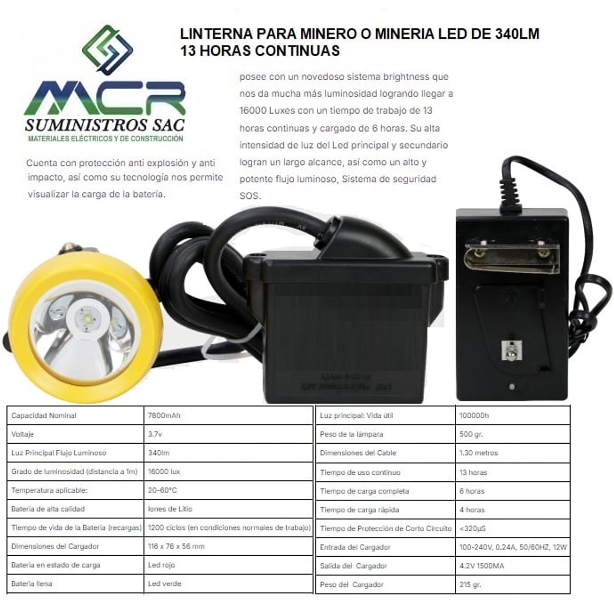 GENERICO - LINTERNA PARA MINERO O MINERIA LED DE 340LM 13 HORAS CONTINUAS