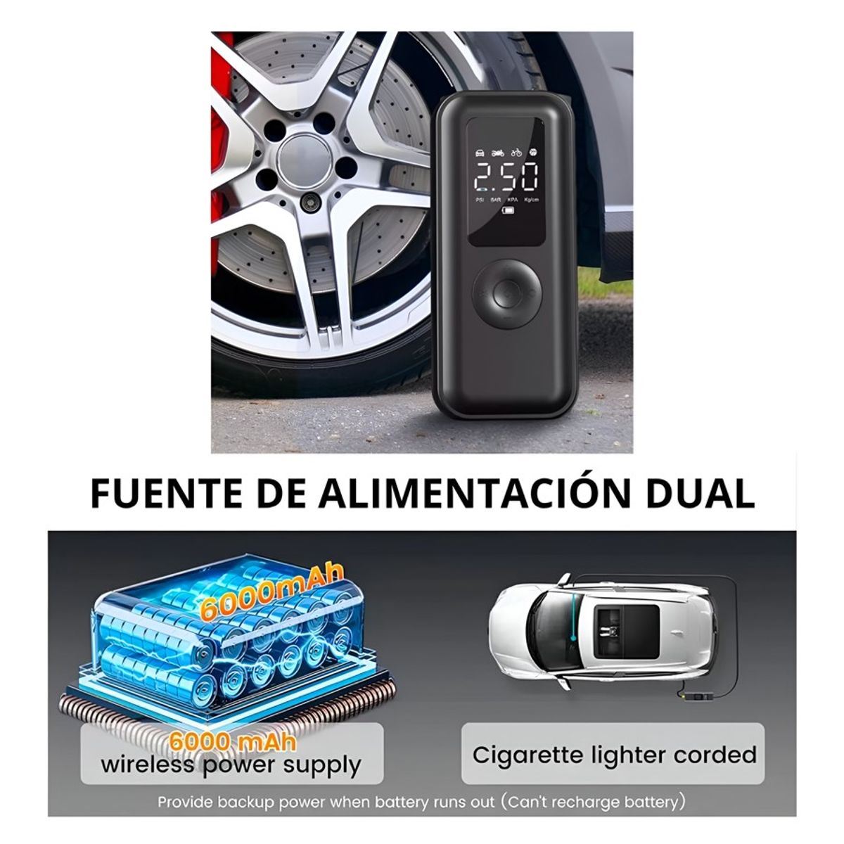 SEISA - Inflador de Llanta Multifuncional Compresor de Aire AF-C03