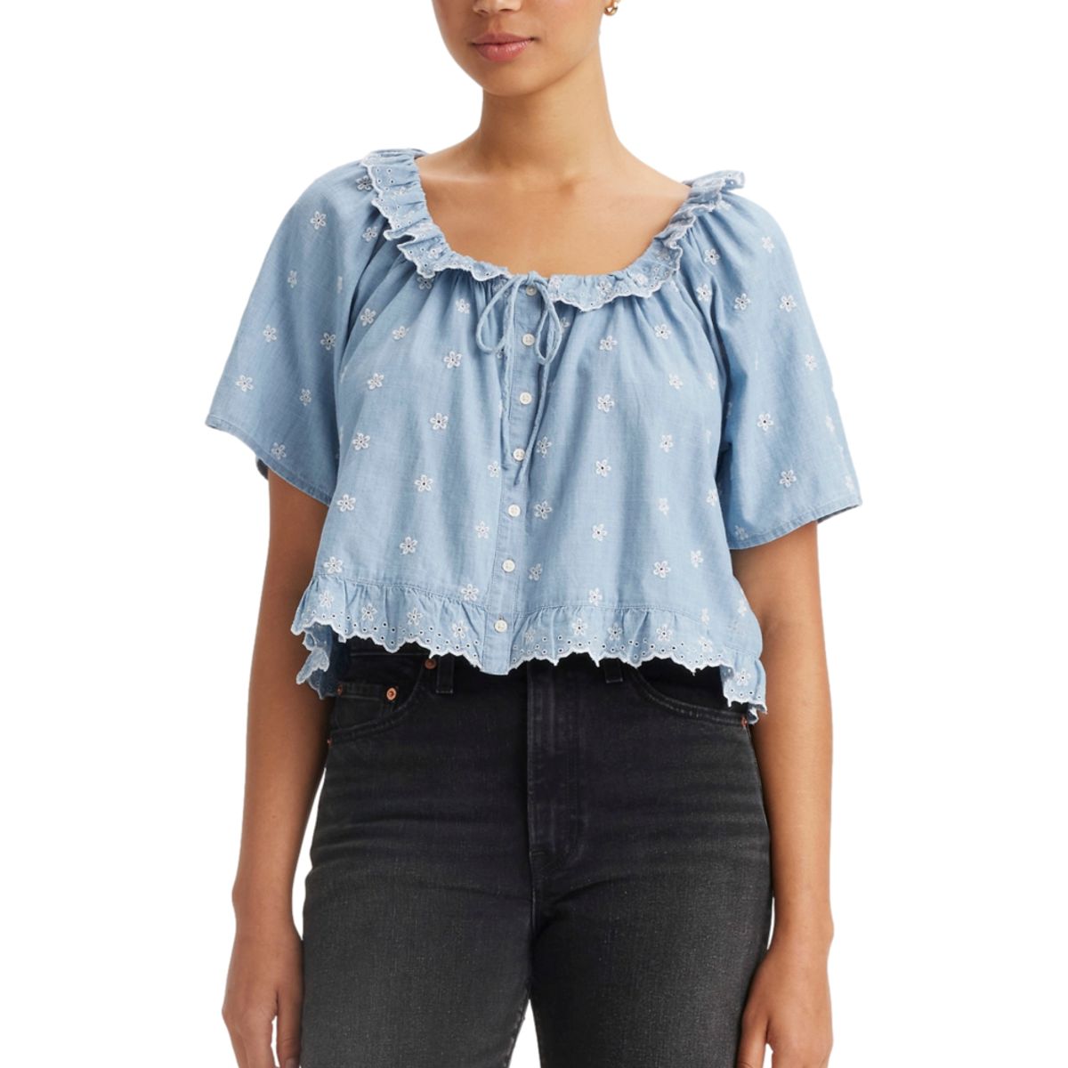 LEVIS - Blusa Mujer Lyca Manga Corta Celeste Levis