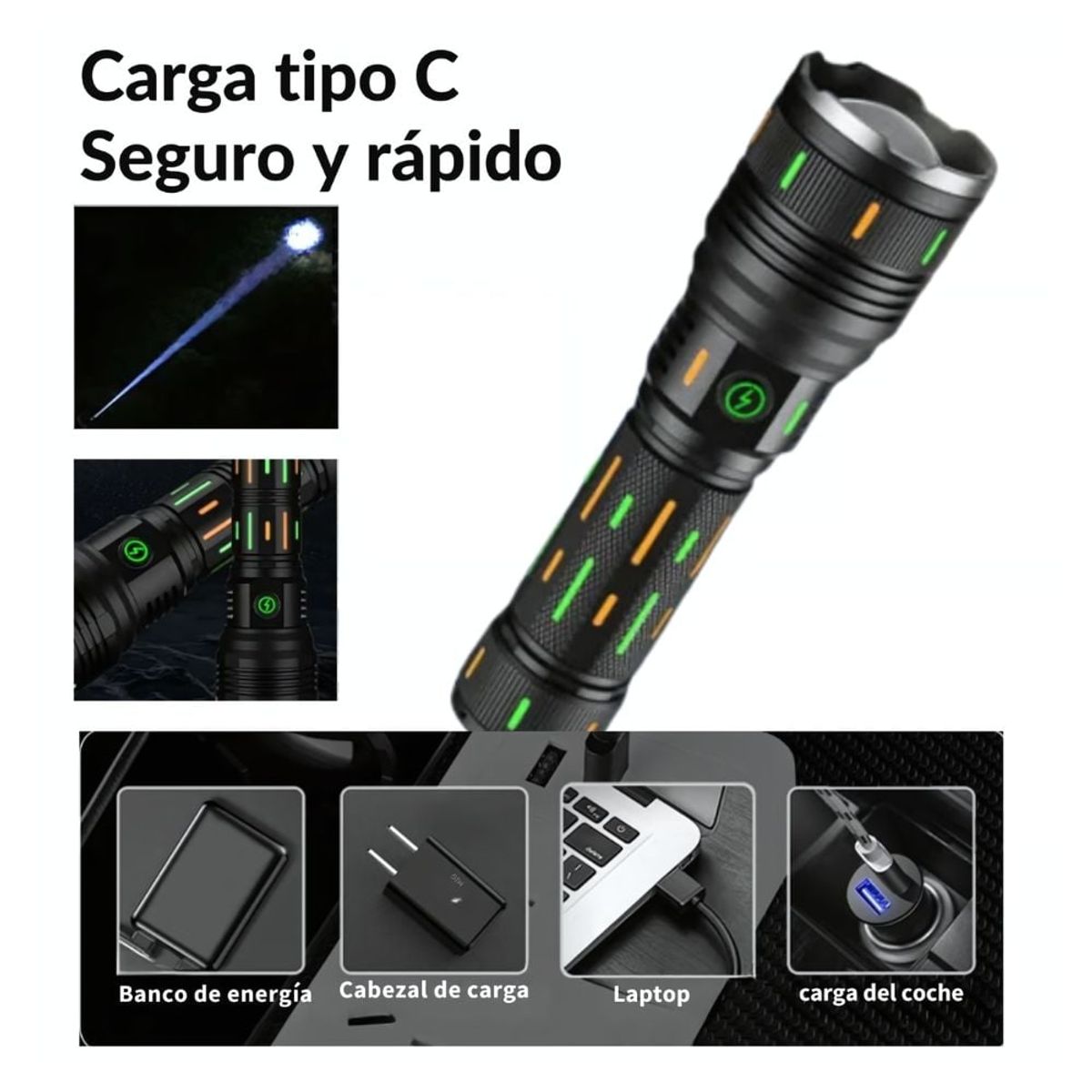 GENERICO - Linterna Táctica Recargable Alcance 2000m Luz Intensa Zoom L496A