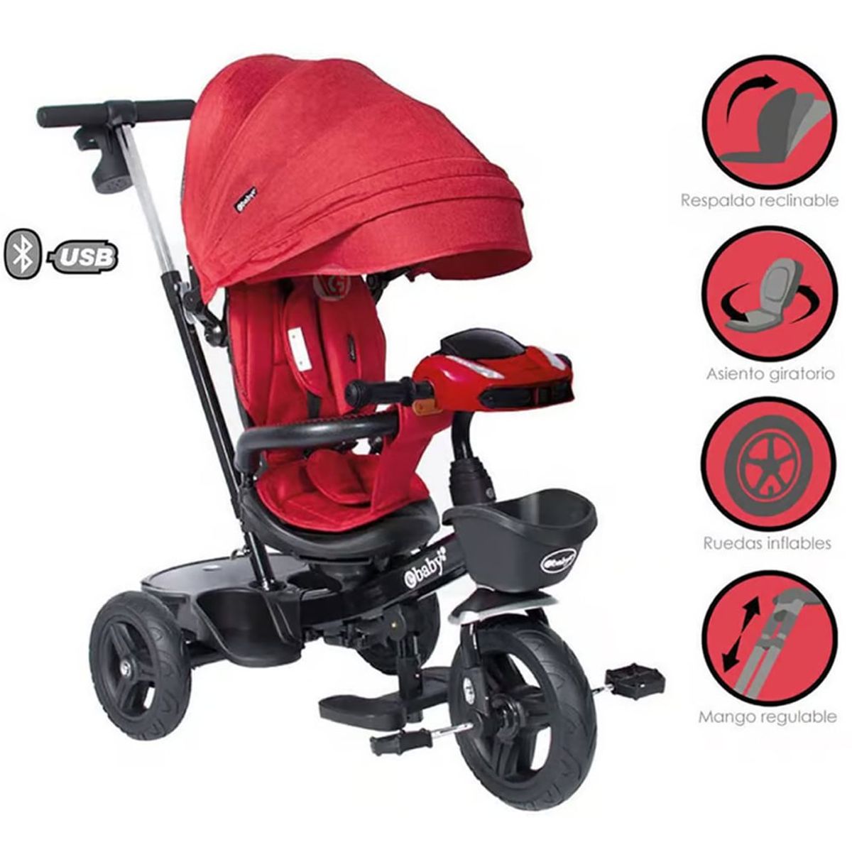 EBABY - Triciclo Guiador Aria 334 Rojo Usb/Bluetooth