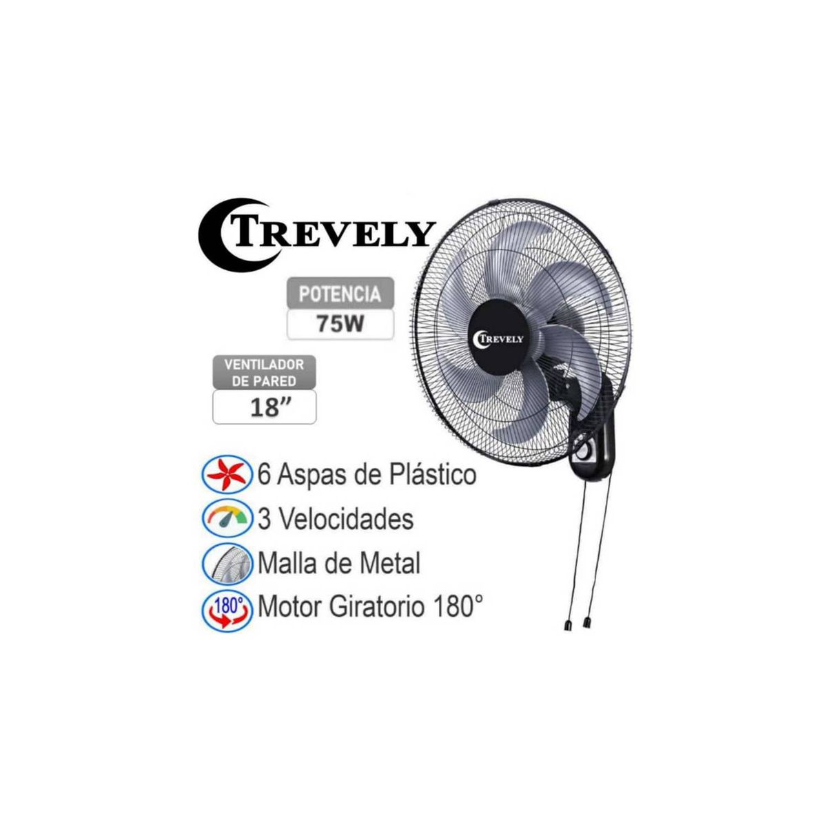 TREVELY - Ventilador de Pared TREVELY 18¨ Pulgadas VT-182 75W