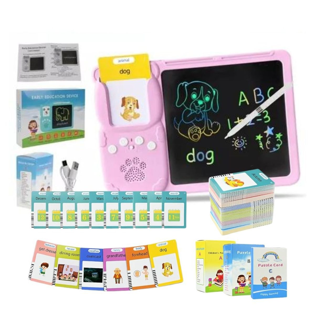 GENERICO - Tarjetas Didácticas Audibles Con Pizarra Mágica LCD Rosado