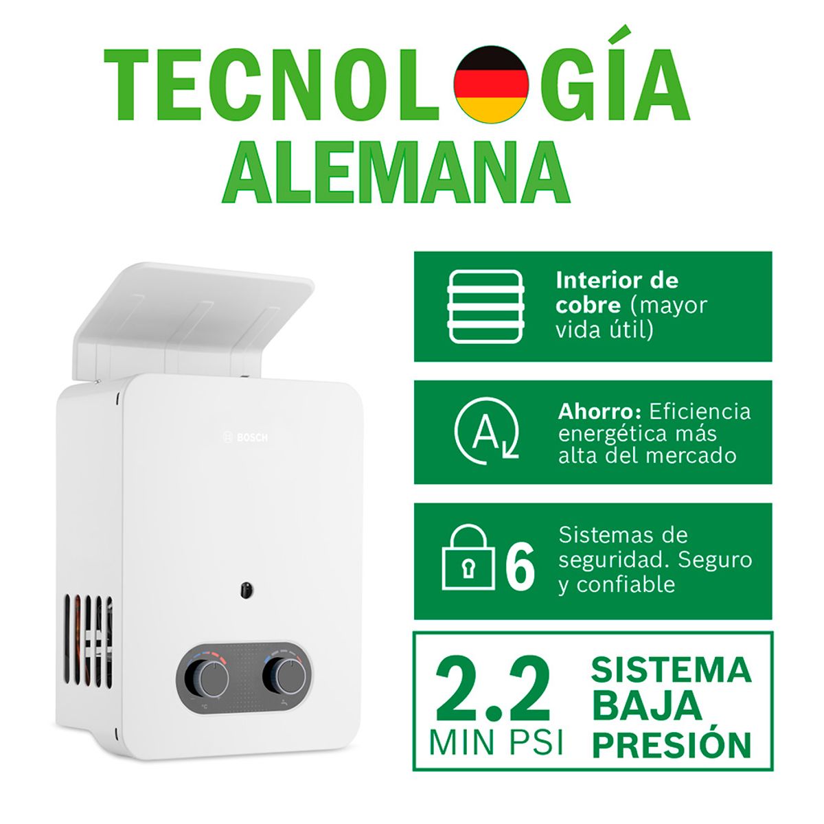 BOSCH - Terma a Gas Bosch GLP 5.5L Vital Tiro Natural Automática