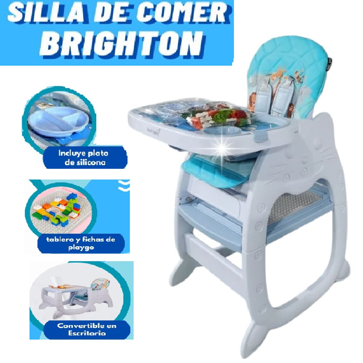 BABY HAPPY - Silla de Comer para Bebe Carpeta + Pleygo y Plato Silicona