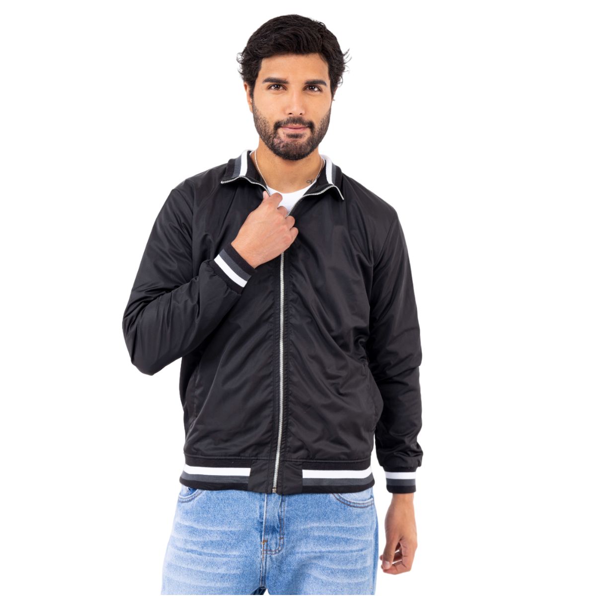 NEW YORK STARS - CASACA  CORTAVIENTO BOMBER DE TASLAN-NEGRO