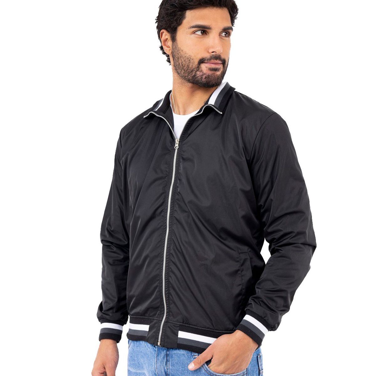 NEW YORK STARS - CASACA  CORTAVIENTO BOMBER DE TASLAN-NEGRO