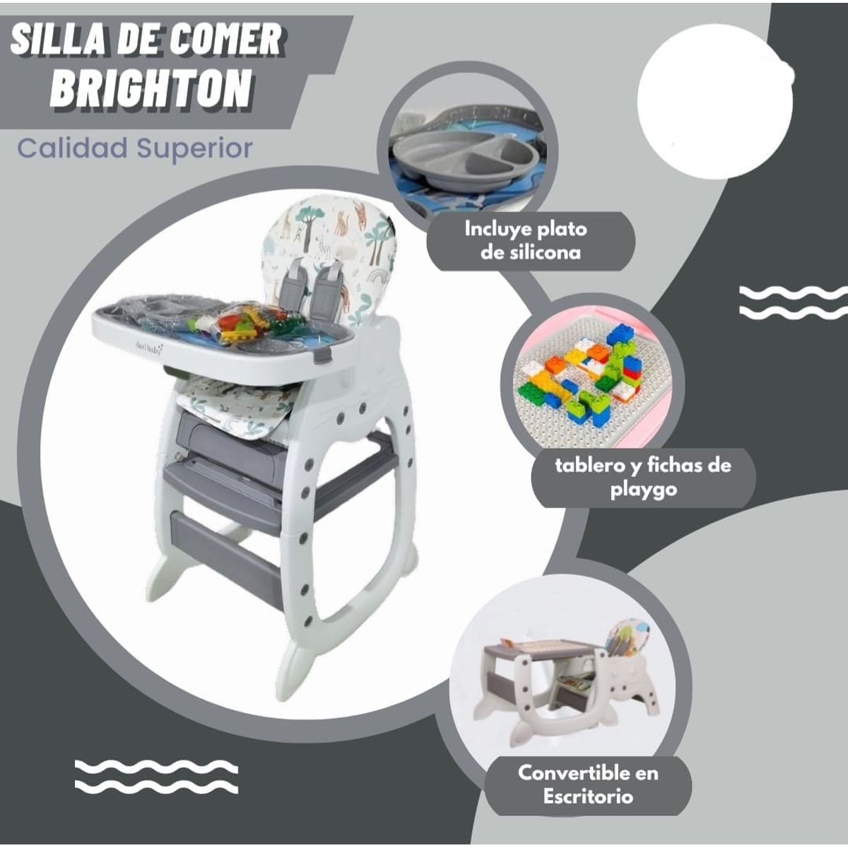 BABY HAPPY - Silla de Comer para Bebe Carpeta + Pleygo y Plato Silicona