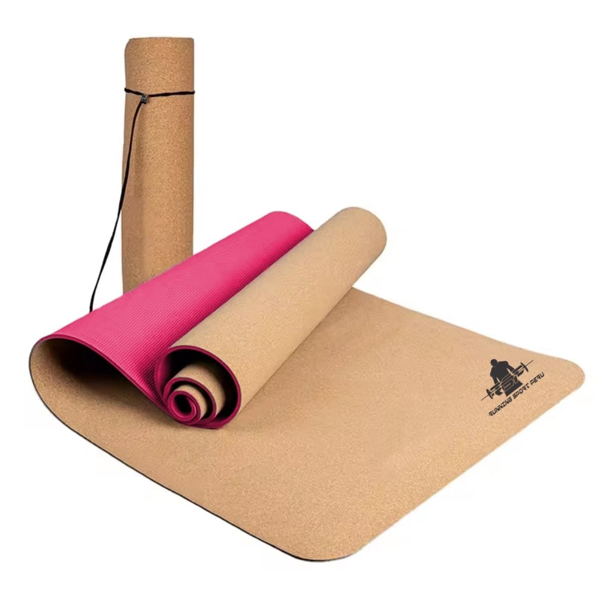 RUNNING SPORT PERU - Mat de Yoga TPE Ecológico de Corcho Fucsia