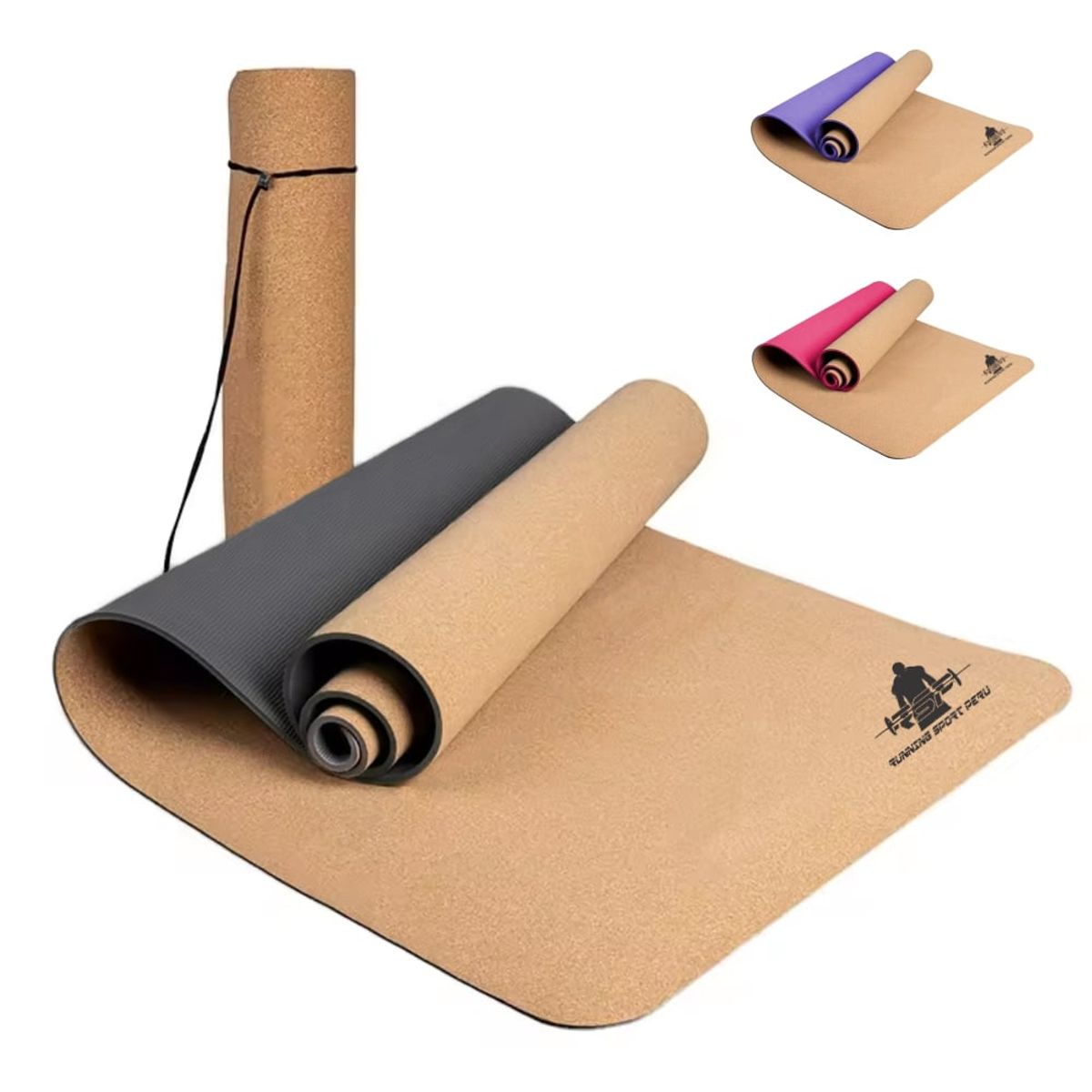 RUNNING SPORT PERU - Mat de Yoga TPE Ecológico de Corcho Fucsia