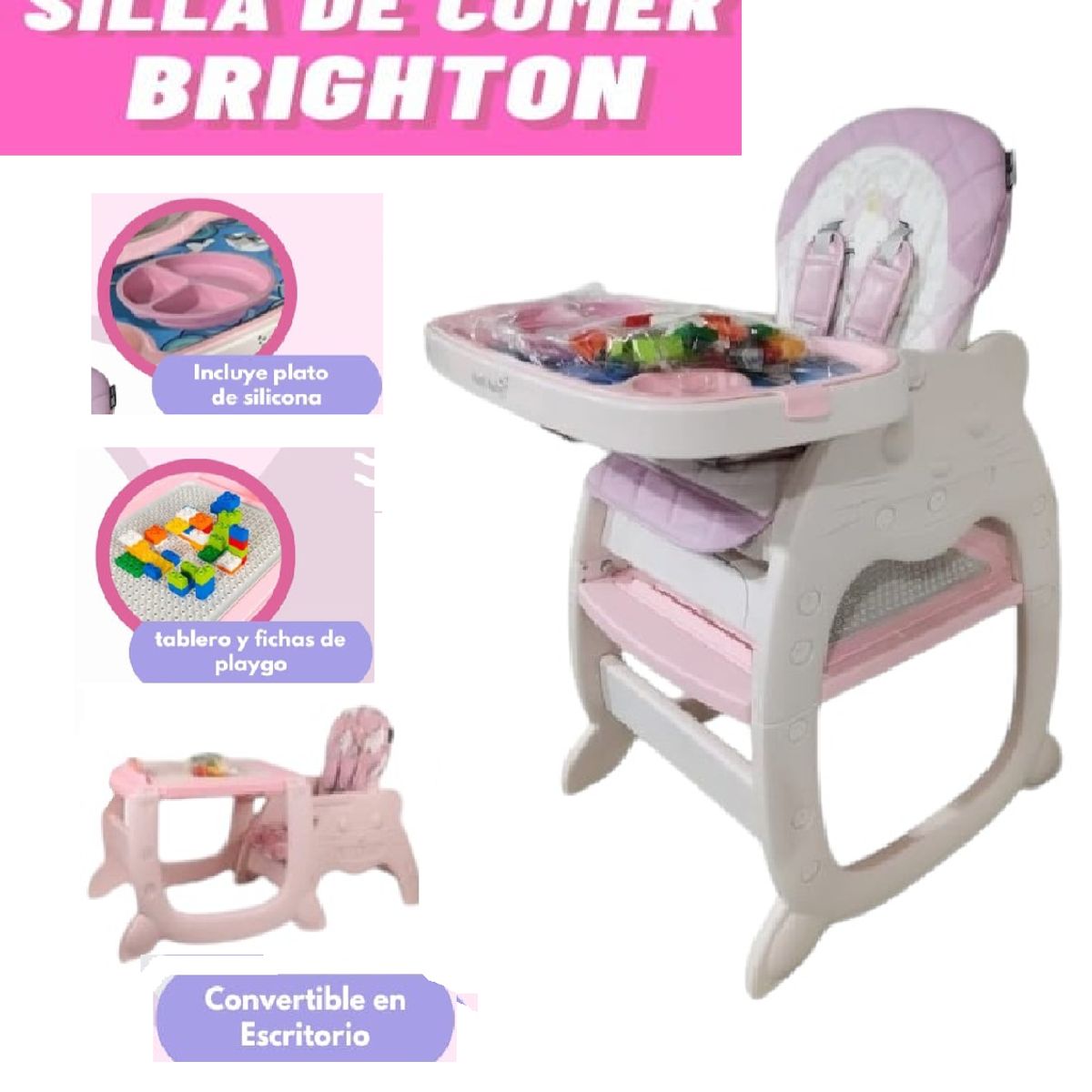 BABY HAPPY - Silla de Comer para Bebe Carpeta + Pleygo y Plato Silicona