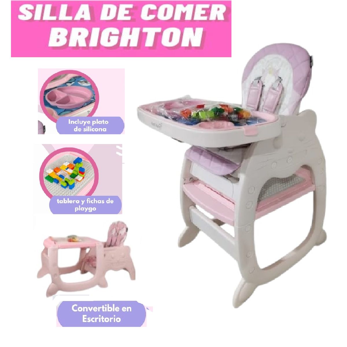 BABY HAPPY - Silla de Comer para Bebe Carpeta + Pleygo y Plato Silicona