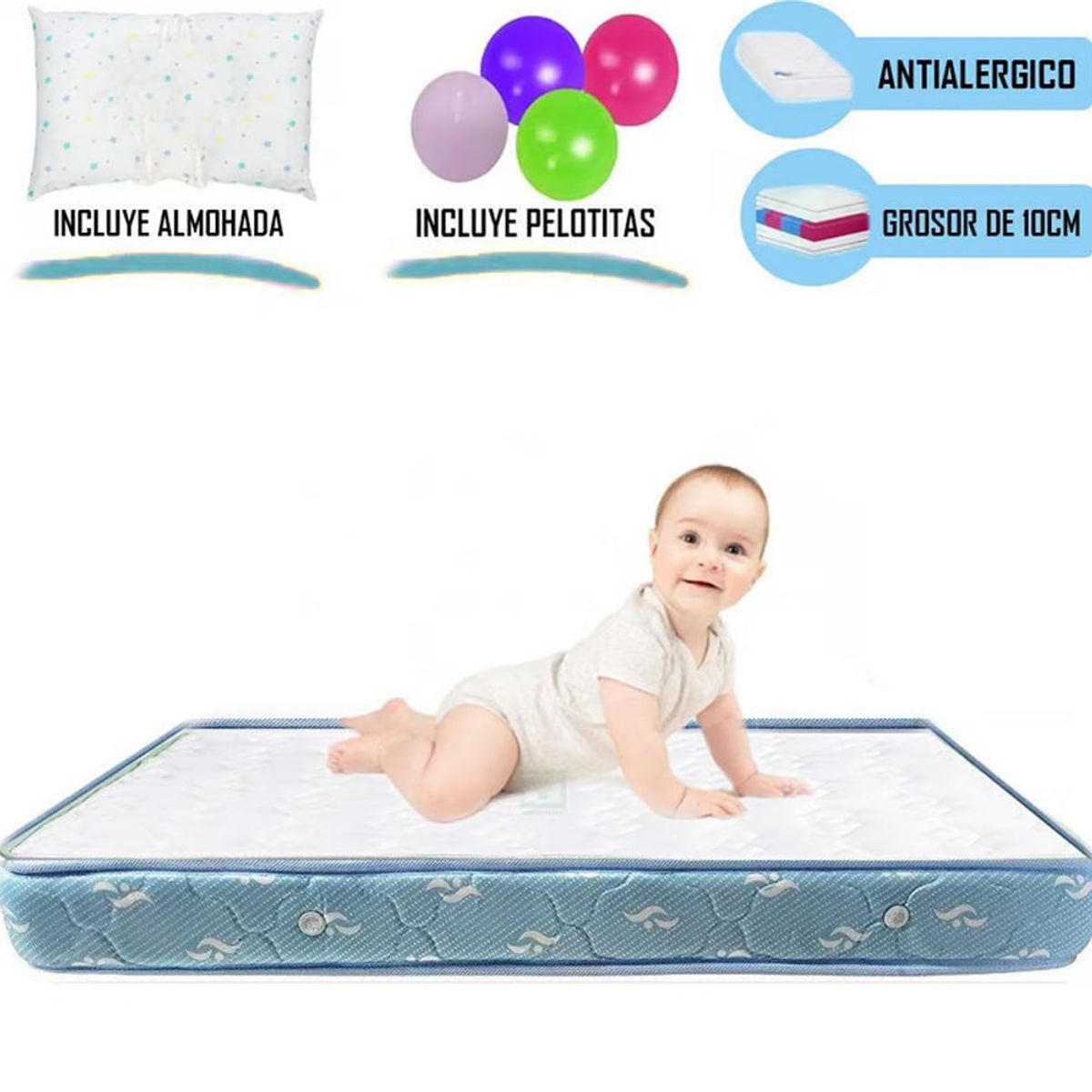 LIFESTYLES - Colchón de Bebe para Cunas pack and play de 4 Celeste