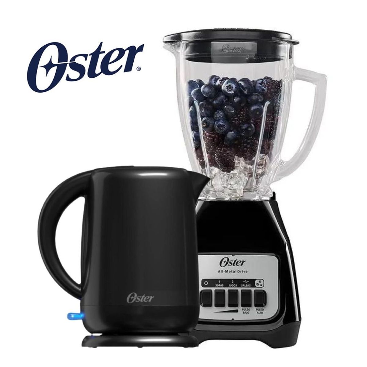 OSTER - COMBO OSTER Licuadora 2 Vel BPB + Hervidor  1,7 lts Negro