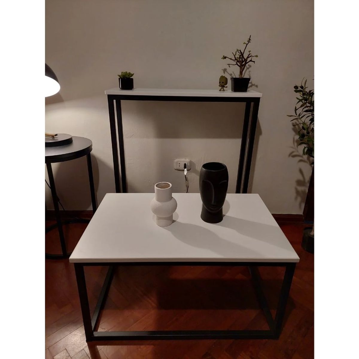 GENERICO - Pack Mesa de centro y mueble recibidor industrial blanco