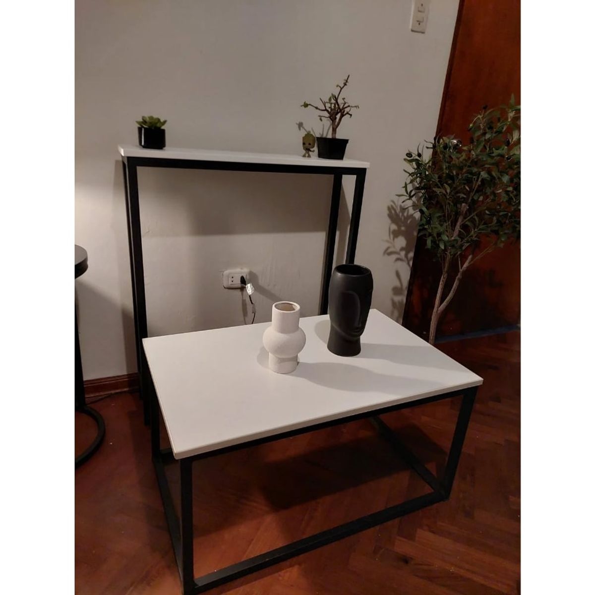 GENERICO - Pack Mesa de centro y mueble recibidor industrial blanco