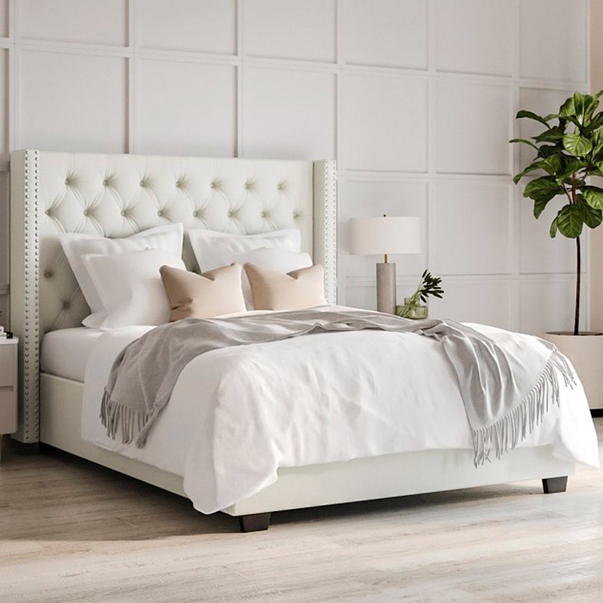 GENERICO - Cama Tapizada Capitoné Ivory 1.5 Plz