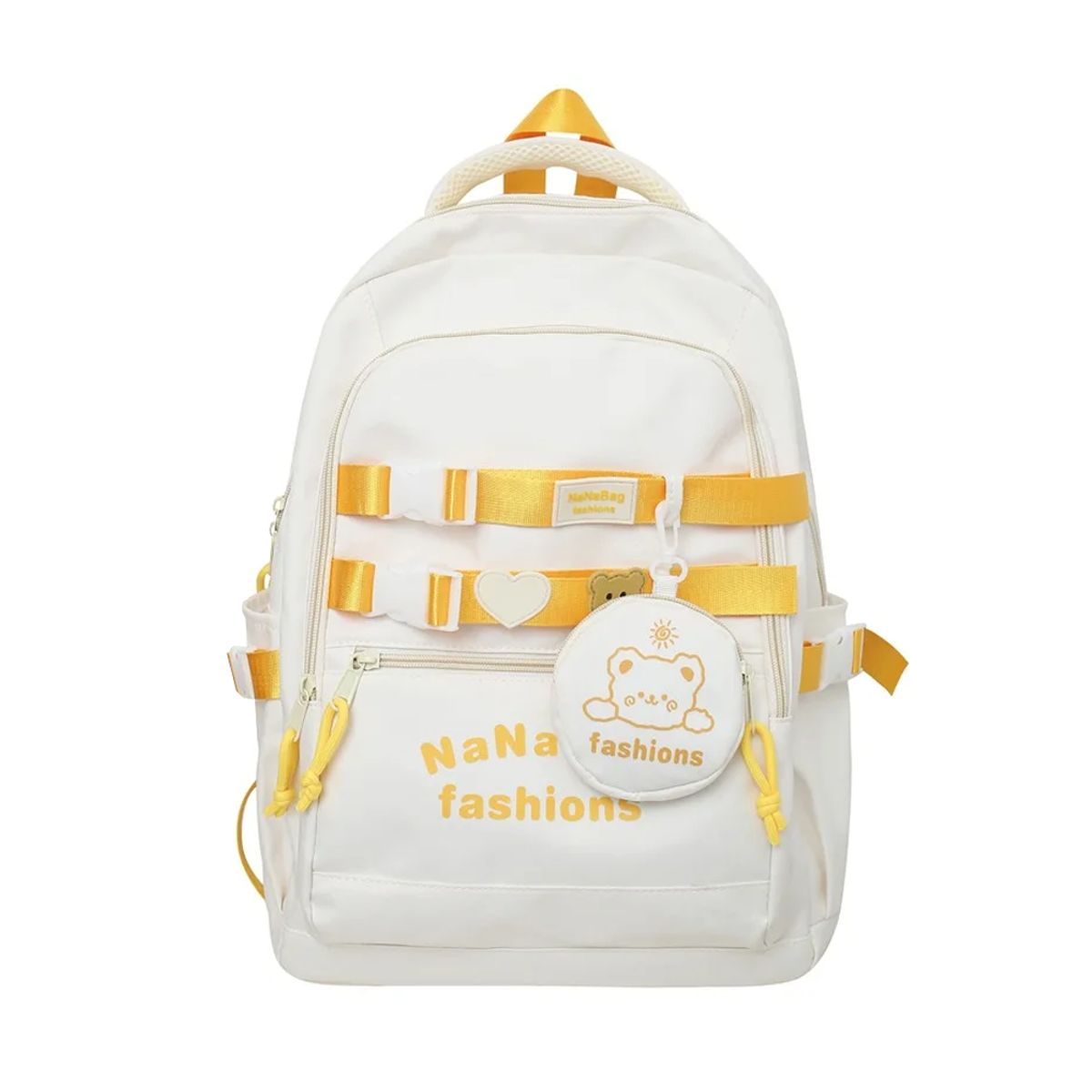 GENERICO - Mochila Coreana Osito Nanabag Fashions Blanco Amarillo con Monedero