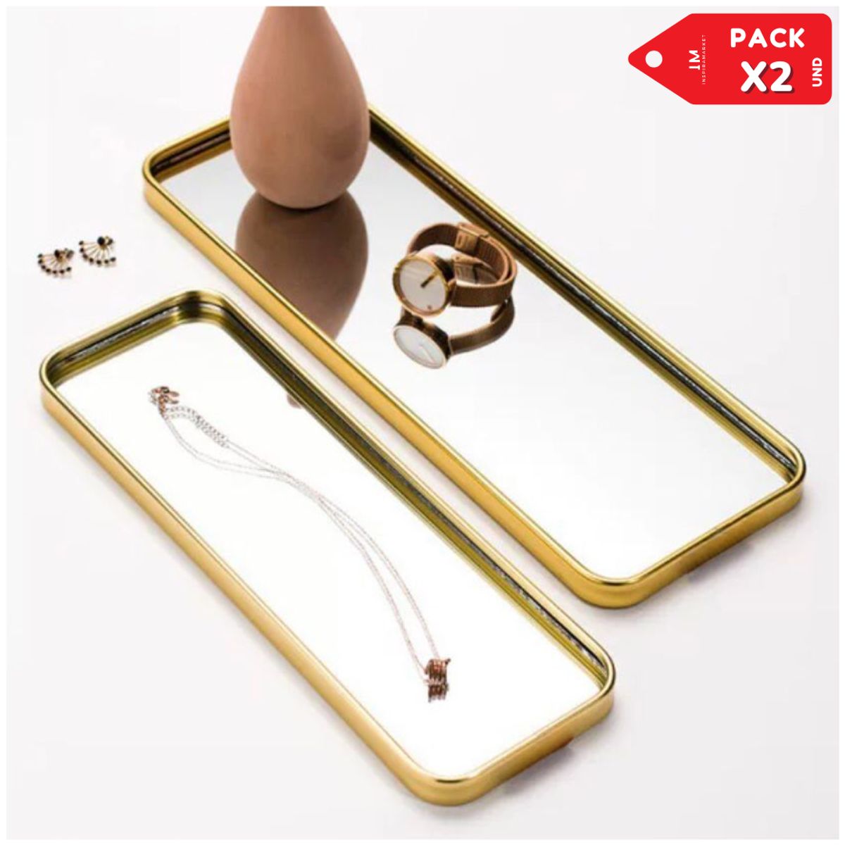 INSPIRA MARKET - Bandejas de espejo decorativa de tocador organizador PACK X2