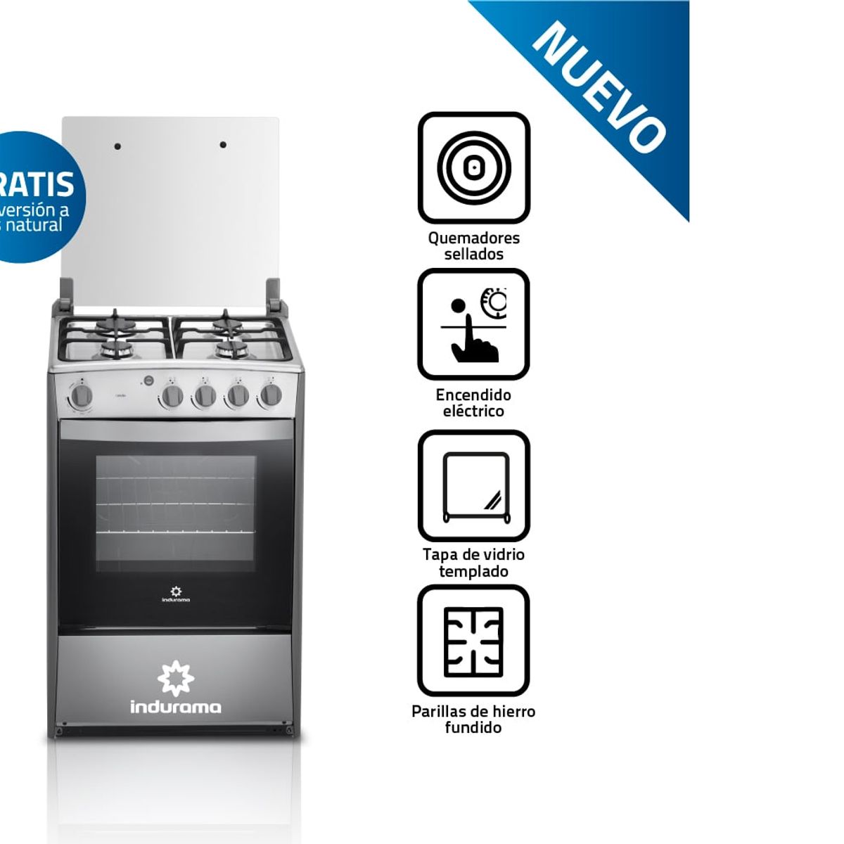 INDURAMA - COCINA INDURAMA CORUÑA Q  4 HORNILLAS CROMA