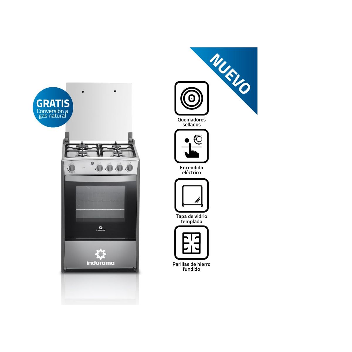 INDURAMA - COCINA INDURAMA CORUÑA Q  4 HORNILLAS CROMA