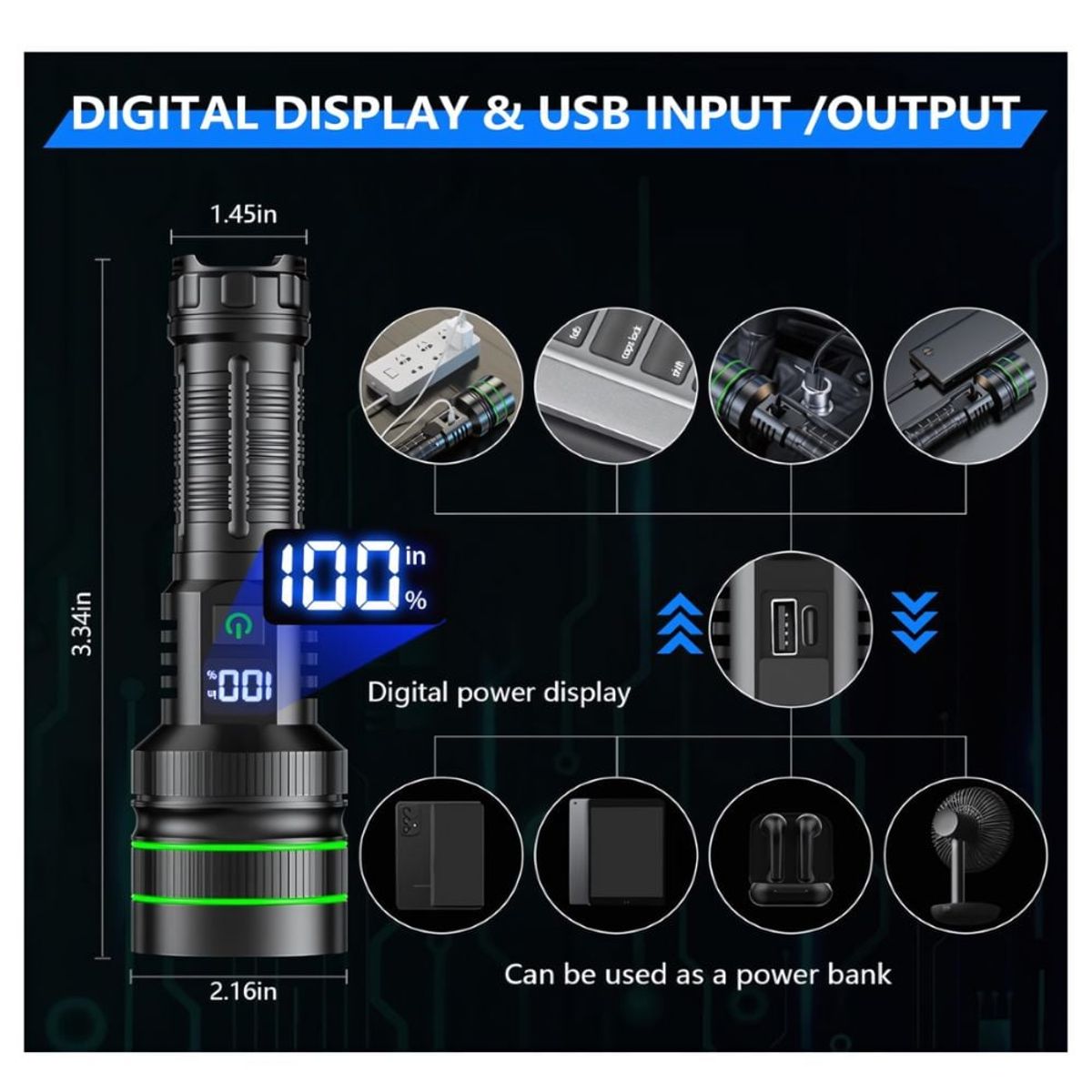 GENERICO - Linterna Tactica Potente Portátil Recargable 3000m distancia L672A