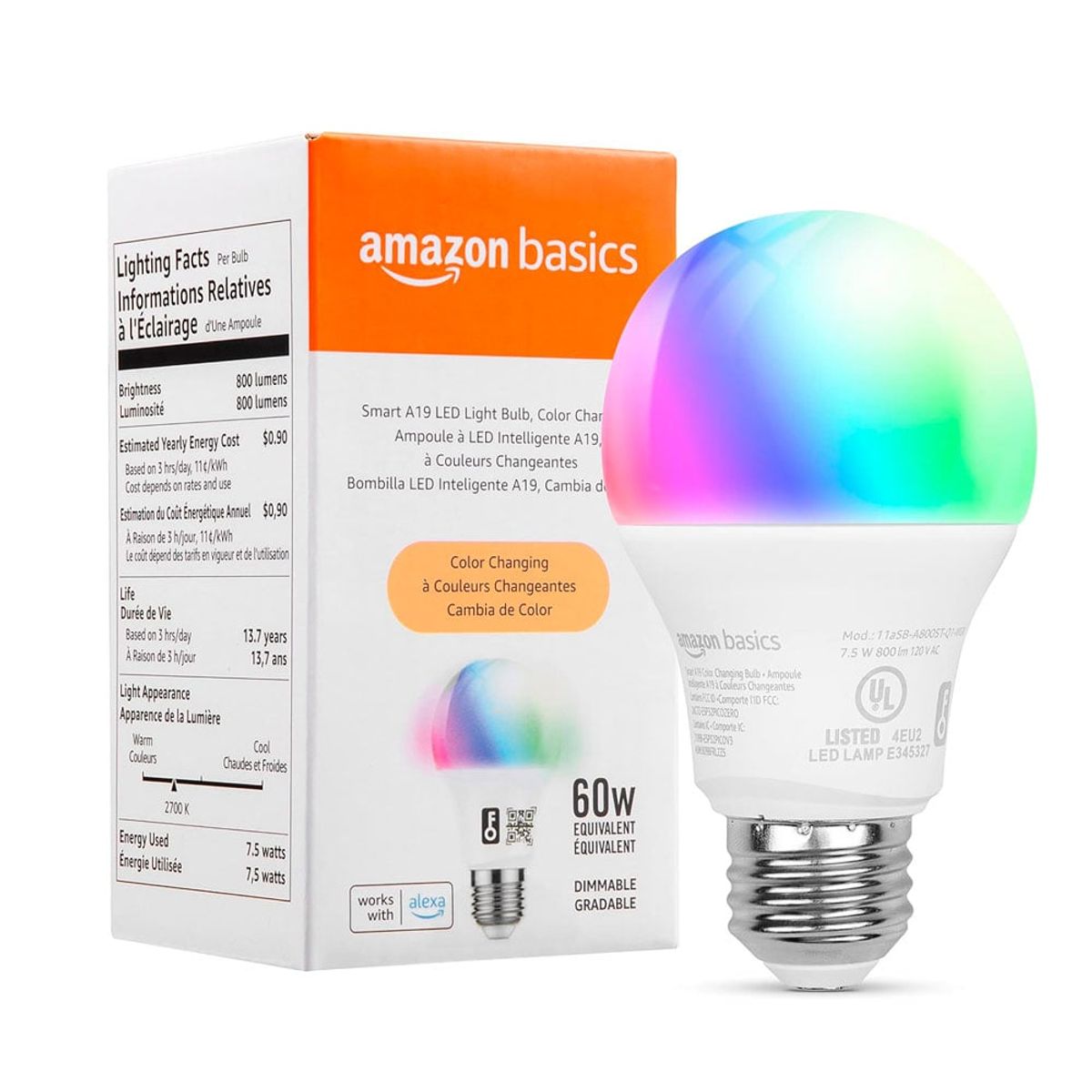 AMAZON BASICS - Foco Led Inteligente Amazon Basics Alexa 60W Multicolor