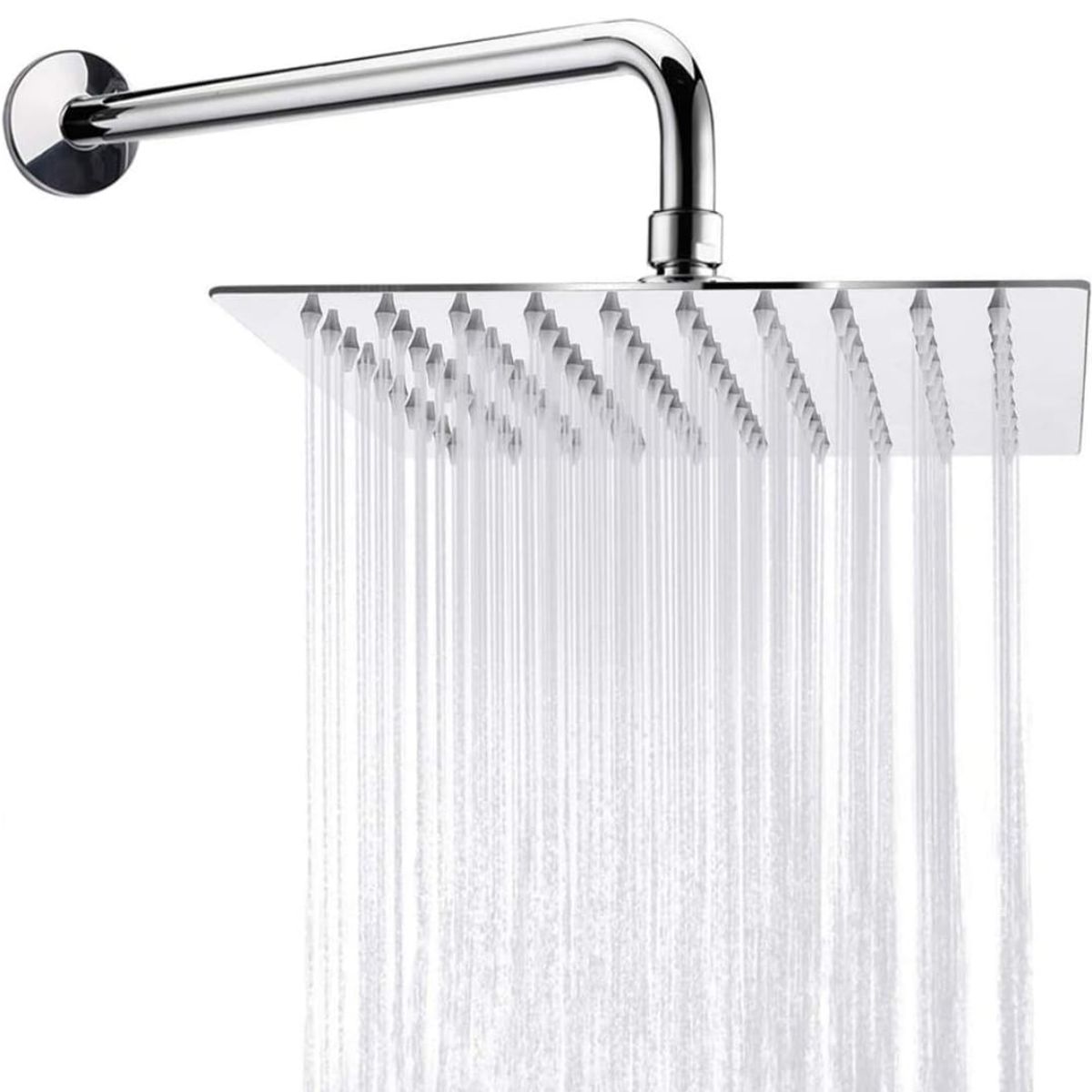 GENERICO - Cabezal Ducha Española Cuadrada Acero Cromado SS201 de 20cm +con Brazo redondo 37cm