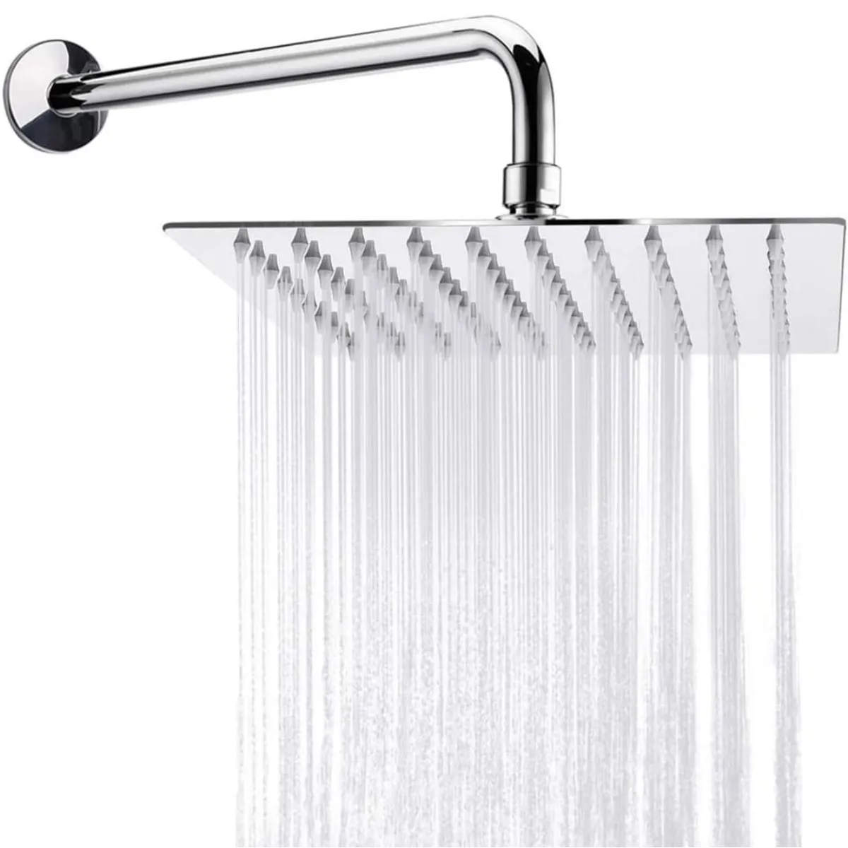GENERICO - Cabezal Ducha Española Cuadrada Acero Cromado SS201 de 20cm +con Brazo redondo 37cm